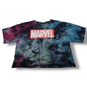 Marvel T-Shirt Size Medium Women's Marvel Comics Crop Top Tie Dyed Graphic Print